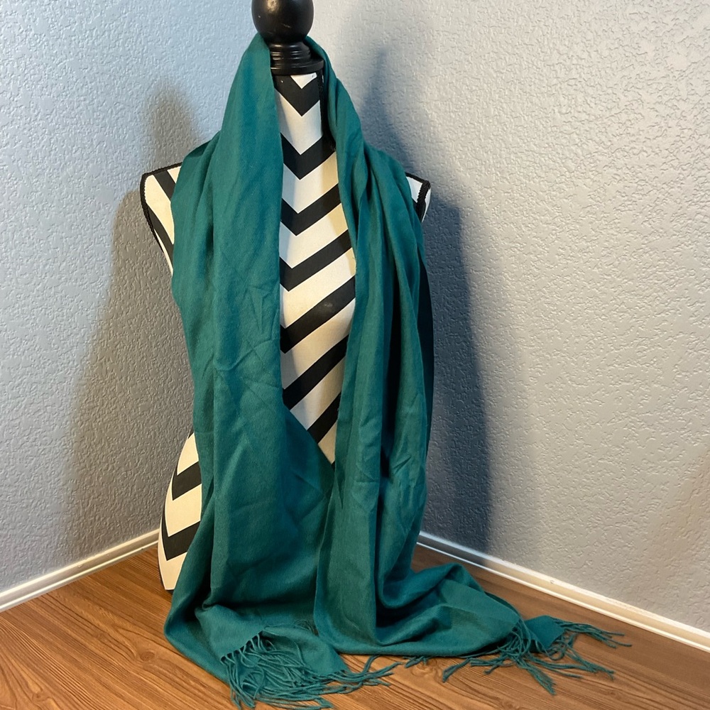 Women’s Teal Green Fringe Scarf Wrap Shawl Solid Lightweight Oversized Boho